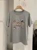 KEKEZOON T-shirt Pulôver Solta de Manga Curta com Gola Redonda Bordado de Urso Resistente Estilo Coreano de Verão Top Versátil 7327