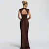 Atuendo Otoñal Estilo Europeo Lujo Ligero Temperamento Vestido de Gala Banquetes Noche Espalda Descubierta Atado Cintura Alta Falda Sirena