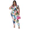 N7861 Talla grande transfronteriza para mujer Estampado 2023 Verano Pantalones de manga corta Traje casual de moda Nuevo Amazon