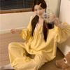 Pijama de Algodón Nube con Encaje y Solapa Grande para Mujer Primavera y Otoño Cuadros Dibujos Animados Conjunto de Ropa para el Hogar de Estudiante