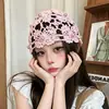 Gorro Tejido a Mano con Diseño Calado de Mariposa y Perlas para Mujer, Sombrero de Verano Delgado y Transpirable que Hace que la Cara Parezca Más Pequeña, Gorro de Punto