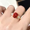 Anillo de Diamante Chapado en Oro Rojo Chino de Año Nuevo Anillo de Boda Anillo para Mujer Anillo de Huevo de Paloma Rubí Clásico Retro Francés