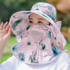 Sombrero para Ciclismo de Verano, Sombrero con Protección Solar, Velillo para Cubrir Cara y Cuello, Ala Ancha, Sombrero Integral para Mujer para Exteriores para Recoger Té