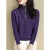 Suéter de punto casual para mujer, con media cremallera, cuello alto, mangas largas, corte ajustado, suave y cálido, top simple y versátil
