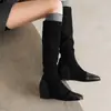 Hace que las piernas se vean súper largas, súper guapas~ Punta redonda, cuña interior de retazos 4.5cm, bota calcetín, bota elástica ajustada, bota elegante y versátil