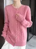 Nuevo Cárdigan de Punto de Lana Pura con Cuello Redondo de Manga Larga para Mujer Color Sólido Trenzado Holgado Versátil Suéter de Lana Otoño/Invierno 2026