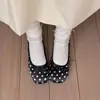 Sapatos rasos com laço de bolinhas, sola macia, confortáveis, adequados para usar no escritório, no trajeto e em ocasiões casuais, bico quadrado, estilo Mary Jane de outono, sapatos femininos