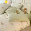 Juego puro de algodón de cuatro piezas, funda nórdica 100% algodón, sábana bajera y sábana encimera, juego de ropa de cama, adecuado para dormitorios de estudiantes, juego de tres piezas