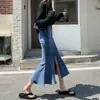 Falda Denim Azul Vaina para Mujer Verano Cintura Alta Adelgazante Elástica Combinable Diseño Delgado Abertura Falda Cola de Pescado