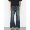 Jeans de alta qualidade com vibe transfronteiriça, lavagem retro desgastada, microflare, estilo de rua, corte solto que emagrece, cleanfit para homens e mulheres