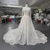 Vestido de novia de encaje francés de alta gama con mangas largas fuera del hombro, detalles florales hechos a mano, ballenas y una cola larga, vestido de novia de fábrica de vestidos de novia de comercio exterior