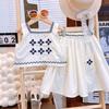 2413X Conjunto de Dos Piezas para Niñas 2026 Primavera y Verano Nuevo Estilo Étnico Bordado Top de Tirantes y Falda