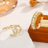 Anillo Exquisito Francés de Doble C con Perlas Set de Dos Piezas Elegante Versátil Zirconia Incrustada Anillo Abierto Ajustable para Mujer