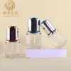 Nuevo en stock: Botella de vidrio ovalada con gotero de presión de 30 ml, botella de vidrio dispensadora de productos para el cuidado de la piel, botella vacía dispensadora de aceites esenciales