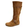 Botas Cavaleiro Empilhadas com Tiras Cruzadas em Camurça Retrô para Mulheres 2026 Aumento Interno de Altura Estilo Meilade Solado Macio Emagrecimento Botas de Meia-Canela