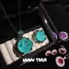 Joyería Palacio Italiano Iris Morado Girasol Piedra Preciosa Collar Banquete Alta Costura Lujo Para Flor Anillo