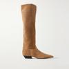 Estilo Europeu e Americano novo veludo de vaca estilo Europeu e Americano botas de cano alto bico quadrado elegante manga salto grosso salto baixo botas da moda super plus size