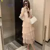Verão 2026 Novo Vestido Camadas de Bolo de Seda Francesa Feminino Seda de Amora Romântico Vestido Longo de Férias Saia Plissada de Bolo
