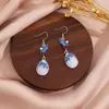 Nuevos Pendientes de Gota de Agua con Borla Larga en Esquema de Color Azul y Blanco Porcelana Estilo Chino, Pendientes Florales de Perla Retro de Alta Gama Tendencia Nacional
