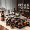 Juego de Té de Cristal, Lujo Ligero para Uso Doméstico, Tetera de Gama Alta para Sala de Estar, Juego Completo para Uso en Oficina, Mesa y Bandeja de Té Kung Fu