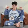 Pijama infantil de manga larga para primavera, otoño y verano, hecho de algodón peinado, conjunto lindo con cárdigan, ropa de casa para niños mayores
