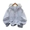 Chaqueta Protectora Solar para Piel para Niños y Niñas, Delgada, Color Sólido, con Capucha, Cierre de Cremallera, Nuevo Top de Manga Larga de Verano para Niños Mayores