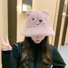 Sombrero de Cubo de Felpa de Conejo con Orejas de Oso Estilo Coreano para Otoño e Invierno para Mujer, Moderno y Versátil, Adelgazante, Estilo Universitario, Sombrero Cloche Cálido