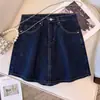 Falda Corta de Mezclilla Talla Extra para Mujer, Falda de Verano Línea A de Cintura Alta Anti-Exposición, Pantalones Falda Bodycon Estilo Retro Hot Girl