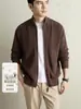 Yingao Estilo Old Money Cardigan de Punto 100% Algodón para Hombre Nuevo Doble Cremallera Otoño Invierno Cuello Alto Chaqueta Estilo Caballero Transfronteriza