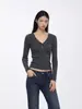 Suéter Archivun de Punto Otoñal con Cuello en V Botones Versátil Manga Larga Ajustado Sexy Camiseta Top