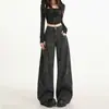 Jeans de Pana Arrugados Estampados Estilo Americano para Mujer 2026 Otoño Nuevo Diseño con Sentido Ropa de Trabajo Pierna Recta de Longitud Completa Pierna Ancha