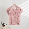 Top de algodón y seda de manga corta para mujer, verano, holgado, estilo coreano, versátil, casual, color liso, manga murciélago, talla grande, camiseta de rayón