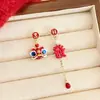Aretes Rojos de León Pequeño para el Año Nuevo, Festivos 2026 Aretes de Nuevo Estilo Chino, Edición de Año Nuevo, Aretes de Aguja de Plata 925 para Mujer