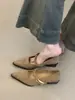 Chuyuji Sapatos Femininos Mary Jane Retro Francês Bico Fino Raso Modelo Novo 2026 Salto Médio Elegante com Tira Única