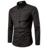Camisa de comercio exterior transfronterizo 2025 para hombre, moda masculina, ajustada, color sólido, manga larga, camisa de solapa de negocios, camisa para hombre de talla grande