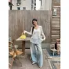 Moda Callejera Diseño de Bolsillo Frontal Patchwork Jeans de Pierna Ancha para Mujer Primavera y Verano Nuevos Pantalones Largos Holgados de Moda Versátil