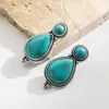 Pendientes de Colgante de Turquesa Estilo Étnico Bohemio Retro Europeo y Americano He Ming Jewelry, Pendientes de Nicho Únicos y Versátiles para Mujeres