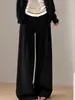 Pantalones negros de mujer para otoño, pantalones anchos de cintura alta holgados, talla petite, caída de alta gama, pantalones casuales rectos ajustados para traje
