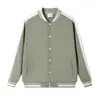 Nueva Chaqueta de Béisbol de Algodón de Doble Cara de 380g para Hombre, Cardigan Casual con Bloques de Color y Logo Estampado