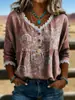 2026 Nueva Camiseta Estampada Transfronteriza de Cuello en V con Encaje Top Elegante Camisa Casual de Trabajo para Mujer Verano