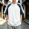 Camiseta Raglan Manga Curta Color Block Tendência Estilo Coreano para Homens e Mulheres, Verão 2026 Nova Peça Versátil Gola Redonda