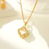 Nuevo Estilo Collar de Acero de Titanio Trébol de Cuatro Hojas para Mujer, Lujo Ligero Nicho Simple Versátil Cadena para Clavícula Piedra Ojo de Gato Trébol de Cuatro Hojas