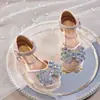 Zapatos de Princesa para Niñas 2026 Verano Nuevo Estilo Zapatos de Princesa con Lazo y Pedrería para Niña Sandalias de Tacón Alto con Suela Suave y Lentejuelas