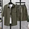 Suministro Especial Transfronterizo Traje de Camisa de Manga Corta Estilo Hong Kong para Hombre Verano Nuevo de Moda Guapo Delgado Pantalones Cortos Ropa de Trabajo Conjunto de Dos Piezas