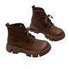 Botines Cortos de Plataforma con Cordones de Cuero Genuino Hechos a Mano Retro Nuevos de Otoño e Invierno 2024 con Punta Redonda Literaria para Mujer