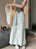 Verano Nuevo Estilo Coreano Ropa de Trabajo para Exterior Falda con Bolsillos Tridimensionales, Suave, Cómoda, Holgada y Adelgazante Falda Larga para Mujer