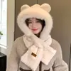 Adorable Set de Dos Piezas Gorro y Bufanda de Oso Invierno Ciclismo Cálido A prueba de Viento Protección para los Oídos Guantes Gorro Esponjoso de Invierno