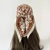 Lenço de Seda Floral Retro de Luxo Leve Transfronteiriço com Toque Macio, Lenço de Cabeça, Lenço, Lenço de Seda para Primavera e Outono, Lenço Quadrado Médio Feminino