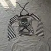 Camiseta de tirantes cruzados Y2K para chica popular, de rayas, hombros descubiertos, con estampado de cruz, cortes laterales y mangas acampanadas, para primavera/otoño