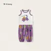Conjunto de Ropa Infantil Bangxuan para Niñas Chaleco Estampado Bloque de Color y Pantalones Antimosquitos Conjunto de Dos Piezas para Niños Pequeños Atuendo de Verano para Niños